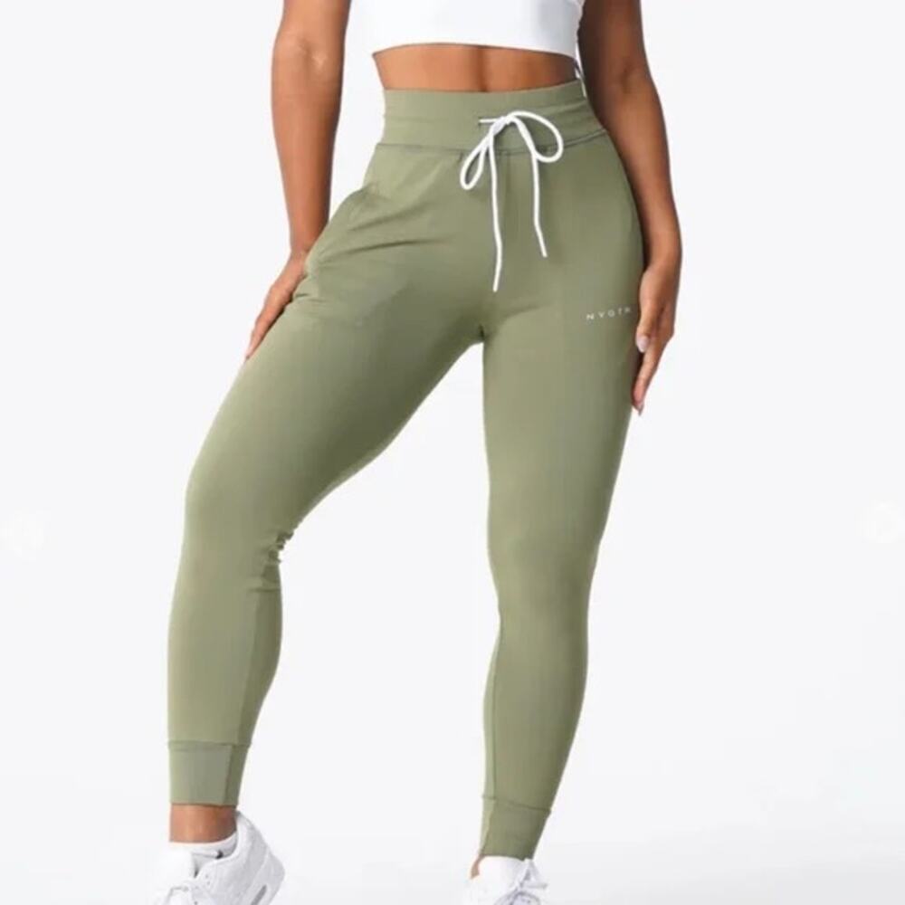 NVGTN Olive Joggers High Waist Workout Preppy Activewear Athlesuire Gym Fitness